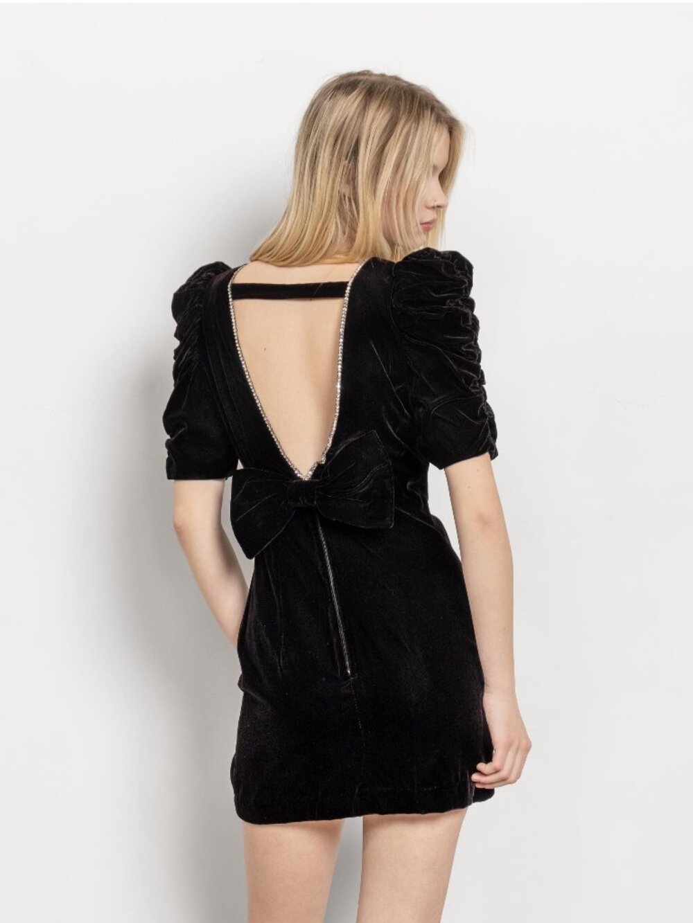 VELVET BOW DRESS Mini Rhinestones Vintage 80's / Small Medium
